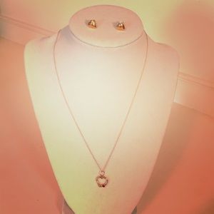 14K Gold Heart Necklace set with matching earrings
